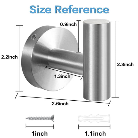 Heavy Duty Stainless Steel Towel Hooks 4 Pack Brushed Nickel Wall Mounted Robe Hangers dimensions with screws