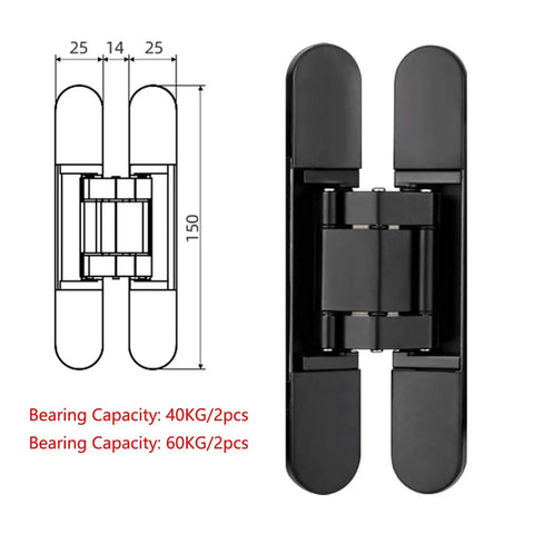 Beefy 6 Inch Hidden Door Hinge Set Concealed Zinc Alloy With Silent Hydraulic Buffer, 180 Degree Swing, 3 Way Adjustable