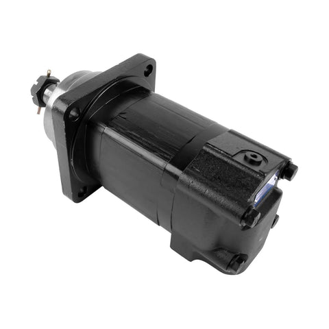 Drop In Replacement Hydraulic Motor For Eaton Char Lynn 2000 Series 24.03 CID 1.25 Inch Tapered Shaft With 4 Bolt Wheel Mount And 0.875 Inch O Ring SAE Staggered Ports displayed on white background