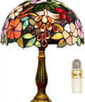 Tiffany Style Grape Rose Dope Stained Glass Table Lamp Handcrafted For Bedroom Living Room And Home Office Desk Decor With LED E26 Bulb Included 12x12x18 Inches