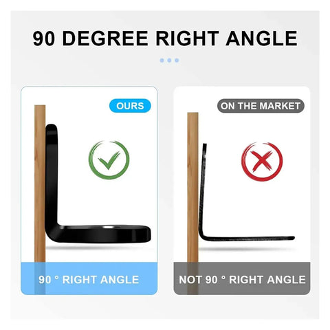 Comparison of Matte Black Anti Rust L Shaped Metal Bracket With 2 Holes Built To Last For Heavy Duty Shelves And Furniture Supports Rust Resistant 90 Degree Right Angle Design For Stable Mounting And Modern Home Decor versus competitor bracket.