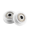 Close-up of two POM pulleys with 625zz bearings from 26Pcs 3D Printer Wheel Kit With Polycarbonate POM Pulleys And 625zz Bearings Real Smooth