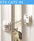 Adjustable Cat Door Stopper That Holds Entryways Wide While Keeping Pups Out Zero Drill Setup, cat blocker with chain, white mount, door solution