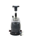 Battery Powered Walk Behind Floor And Carpet Scrubber Buffer Polisher With 16 Inch Brush and 21.5 Inch Squeegee, front view showing controls.