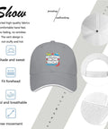 Light Grey Womens Adjustable Baseball Cap Lightweight Breathable Washed Distressed Low Profile Hat For Everyday Wear Dress Up Or Sweatshirt Looks Great For Sports Hiking Cycling And Travel displayed with embroidered text 'No Crying on the Yacht', detailing ventilation and sweat absorption features.