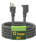8 Ft Outdoor Extension Cord 12/3 SJTW Heavy Duty Gray Cable With 3 Prong Grounded Plug For Lawn Garden And Home Appliances