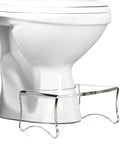 Clear Waterfall Acrylic Potty Stool For Easy No Fuss Squat Toilet Posture next to white toilet in bathroom setting