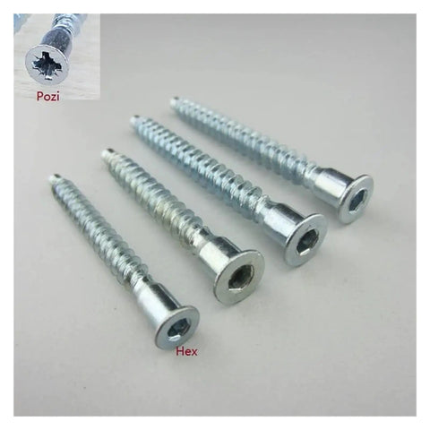 Sturdy Stainless Steel Wood Screws Set With Hex Or Pozi Drive Countersunk Flat Head For DIYers Knock-Down Projects, M7x50mm