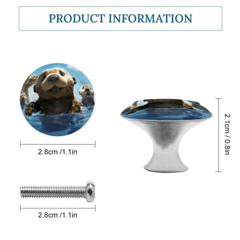 Dope Round Stainless Steel Cabinet Knobs With Screws 2 Pack Modern Cupboard Door Knobs With Exquisite Sea Otter Print