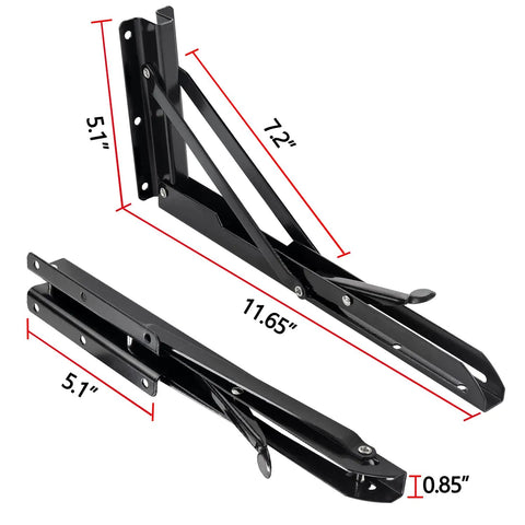 Beefy Heavy Duty Folding Shelf Brackets 12 Inch 6 Pack Black Wall Mounted Collapsible Brackets with dimensions diagram
