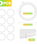 Eight Pack Silicone Canning Jar Seals With Airtight Reusable Gaskets Crafted For Standard Mouth Mason Lids in white, showcasing sizes.