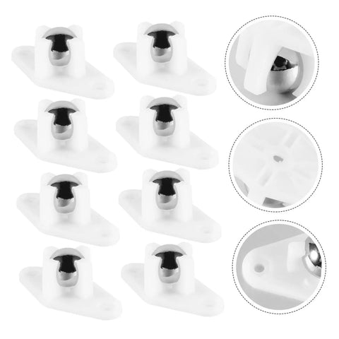 Heavy Duty Steel Ball Transfer Rollers 8 Pack With Swivel Casters And Screw Mounts For Industrial Material Handling And Transport Equipment Perfect For Home Garage Or Shop Use To Move Heavy Stuff Smoothly. 8 steel ball rollers with white mounting plates