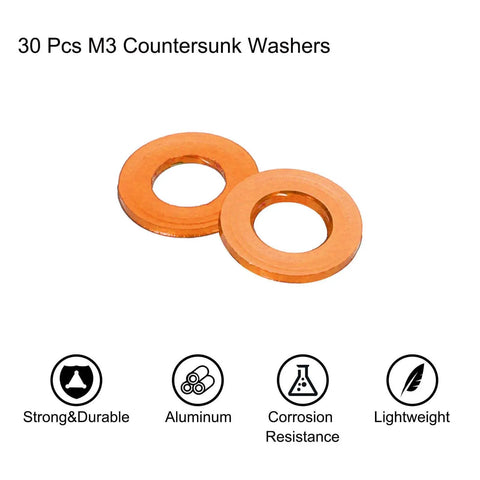 M3 Aluminum Flat Washer Set 30 Pcs Anodized Orange Countersunk Gaskets 6mm Outer Diameter 3mm Hole 0.5mm Thick For RC FPV PCs Drones And Mechanical Accessories