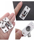 Sturdy Stainless Barn Door Latch With 90 Degree Hook Bolt For Gates Windows And Cabinets heavy duty lock close-up in hand