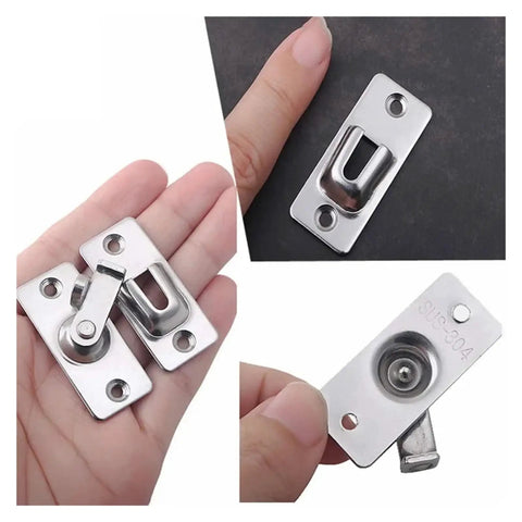 Sturdy Stainless Barn Door Latch With 90 Degree Hook Bolt For Gates Windows And Cabinets heavy duty lock close-up in hand