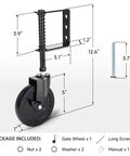 Spring Loaded Gate Wheel With 360 Degree Swivel for Heavy Gates Outdoor Gate Caster Kit with assembly parts shown