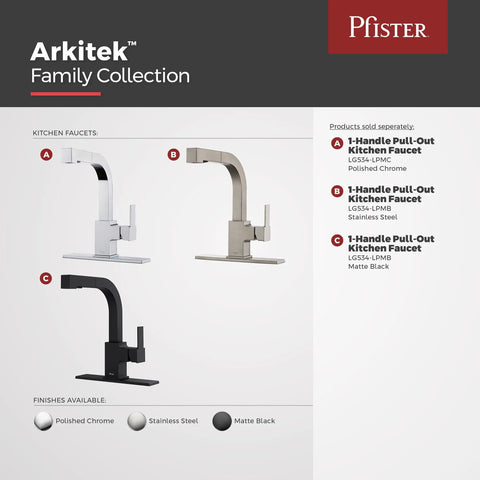 Arkitek Single Handle Kitchen Sink Faucet With Pull Out Sprayer High Arc Design Polished Chrome Finish 1.8 GPM Flow Rate in various finishes display.