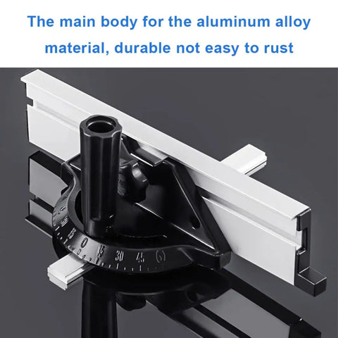 Adjustable Black Aluminum Table Saw Miter Gauge Fence Sled Offering Slick Offset Runs, showing durable alloy body and adjustable angle.