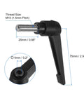 Dead Easy M10 Clamping Lever Handle Featuring Top Shelf Quick Release Lock Knobs And Sleek Black Coated Finish, dimensions shown.