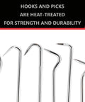 Six-piece chrome hose removal hook set for radiator hoses; includes 10-inch hooks and 8-inch removers.