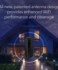 Nighthawk WiFi 7 Router Dual Band With Blazing 6.5Gbps Speeds outside house, showing enhanced WiFi coverage and performance