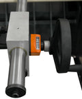 Close-up of Tough As Nails Electric Metal Shear handle, showing adjustment features and precision dial for 49 Inch cutting width.