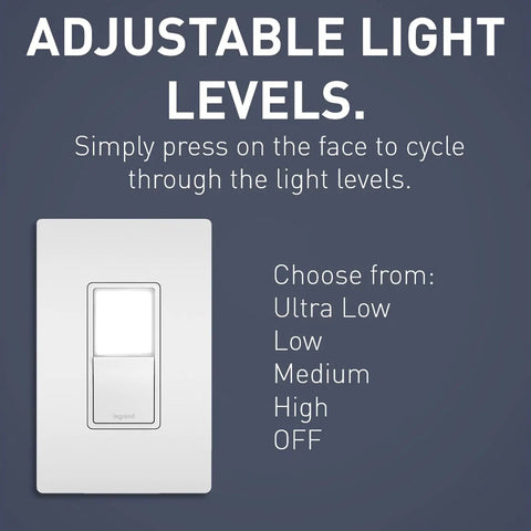 Radiant All In One Adjustable LED Night Light Rocker Switch Three Way Dimmer With Five Light Levels NTL873WCC6 shown with options