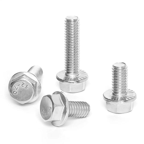 Flanged hex bolts, 4 pcs, 1/4-20 x 1 in, washer-style heads, stainless steel, full thread