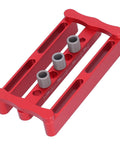 Adjustable Dowel Jig Kit With Precision Drill Bushing, anodized aluminum tool for easy hole placement in cabinet doors and furniture.