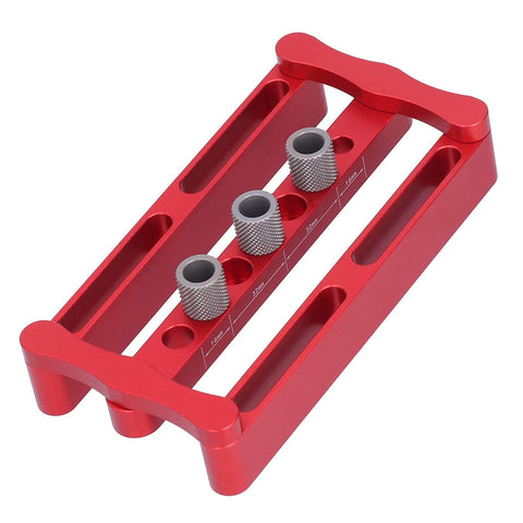 Adjustable Dowel Jig Kit With Precision Drill Bushing, anodized aluminum tool for easy hole placement in cabinet doors and furniture.