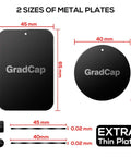 Universal Magnetic Phone Mount Metal Plates Kit 4 Pack showing rectangle and round discs with measurements