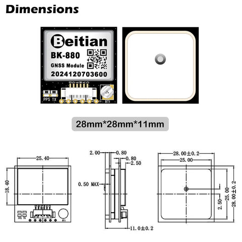 Quad GNSS GPS Module With Built-In QMC5883 Compass Active Antenna TTL Level Output dimensions and design view