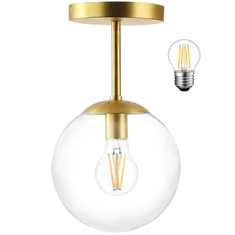Dope Mid Century Modern Globe Semi Flush Mount Ceiling Light With Clear Glass And Gold Brass Finish D6 Inch By H11 Inch Bulbs Included E26 Base