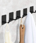 Heavy Duty Adhesive Hooks Black Self Adhesive That Really Grip Holds Towels Coats Keys and More Four Pack on wall
