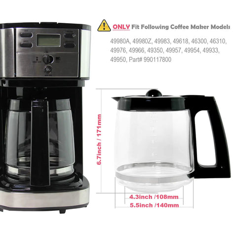 12 Cup Replacement Glass Carafe For FlexBrew Coffee Makers Fits Models 49980A 49980Z 49983 next to a compatible coffee maker