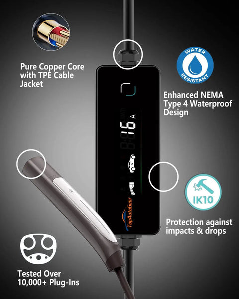 Portable EV Charger 16A 110V To 240V Level 1 And Level 2 NACS And J1772 Compatible with Tesla Ready features and components