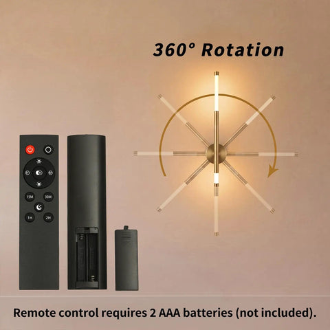 IZOKIN Battery Operated Wall Sconce Set of 2 Peel and Stick with Remote shows remote with 360° rotating light design.