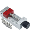 Solid Industrial Vise Bench Tool With 100mm Aluminum Flat Nose Jaws Perfect For DIY Engraving And Machining Projects showing clamping mechanism and six screws.