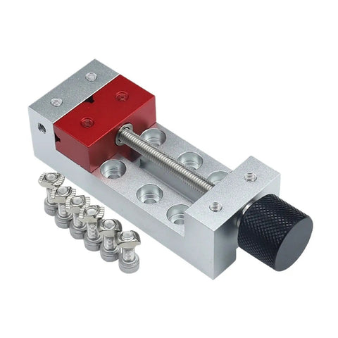 Solid Industrial Vise Bench Tool With 100mm Aluminum Flat Nose Jaws Perfect For DIY Engraving And Machining Projects showing clamping mechanism and six screws.