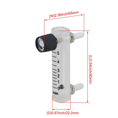 Oxygen Flow Meter 0 To 5 LPM Acrylic Flowmeter For Oxygen And Air Gas with 8 mm hose barbs on acrylic body, side view