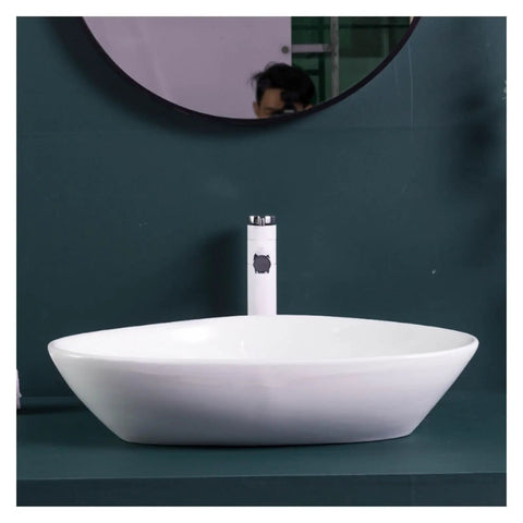 Bathroom Sink Ceramic Art Basin Large Size Creative Triangle Above Counter Basin with smooth white surface.