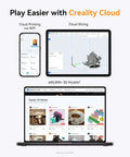 Creality Cloud screen with 3D models, cloud printing via WiFi, and slicing software on mobile and laptop for Halot R6 Resin 3D Printer