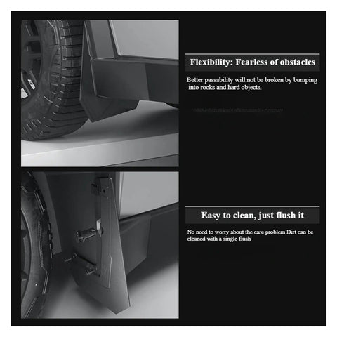 Tesla Cybertruck 2024 To 2025 Full Set Heavy Duty Front Rear Wheel Mud Flaps Knockout Fit showing ease of cleaning and flexibility.