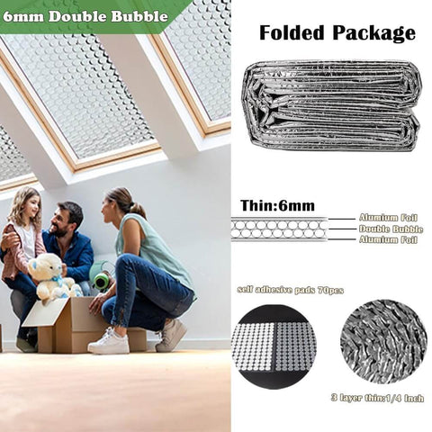 6mm Thick Reflective Double Bubble Aluminum Foil Insulation Roll For Windows Or Walls, folded package and material cross-section