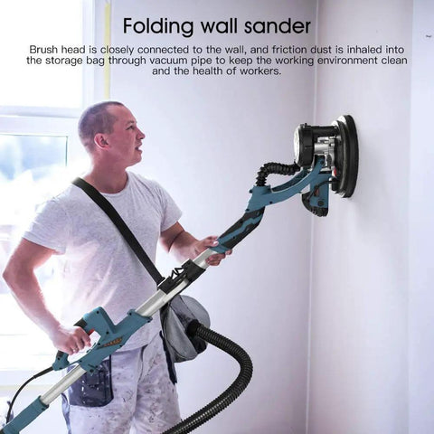 Man using Beast 800W Electric Drywall Sander With 5 Speed Settings Foldable Design for smooth plasterboard wall sanding.