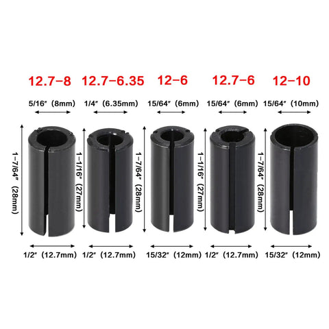 Heavy Duty Adapter Collet Shank For Engraving Machine Router Bits Wood Cutter Tool With Anti Kickback Design High Flexibility Spring Steel Construction, various sizes displayed.