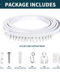Flexible Bendable Ceiling Curtain Track Kit 9.8 Ft White With 26 Rollers 9 Brackets End Covers Hooks Drywall Anchors And Screws For Easy Install Ideal For Living Rooms Bedrooms And Home Theaters, coiled with included hardware