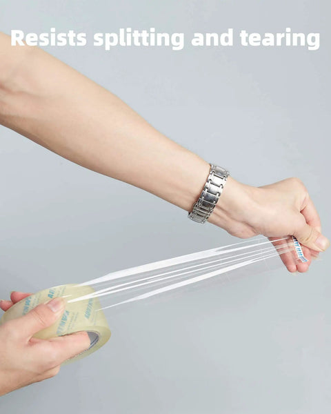 Person pulling Clear Packing Tape Refills Heavy Duty For Moving And Shipping 1.88 Inch By 60 Yards 2 Rolls Super Sticky Adhesive