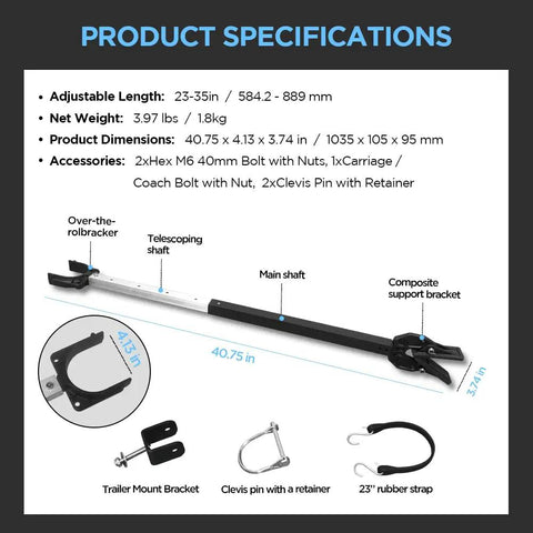 Transom Saver For Boats And Motors Heavy Duty Composite Head Engine Support Fits 23 To 35 Inches detailed with parts labeled