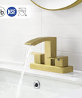 8 Inch Widespread Bathroom Faucet With Two Handles Matte Black Finish Dope Modern Look SUS304 Stainless Steel Waterfall Sink Faucet For 3 Hole Installation Rustproof Corrosion Resistant Durable Bath Vanity Accessory in gold color